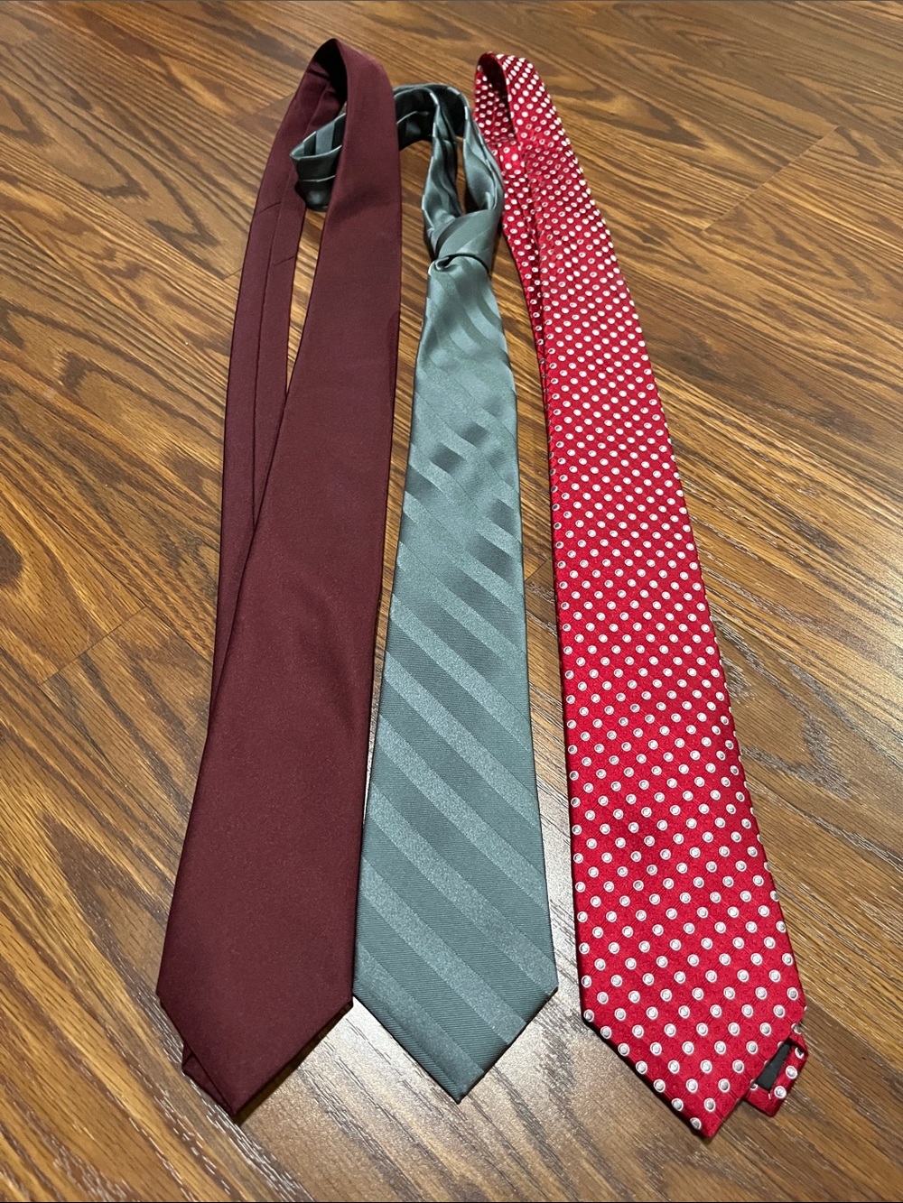 Chaps Burgundy, Gray, and Red Polka Dot Tie Trio